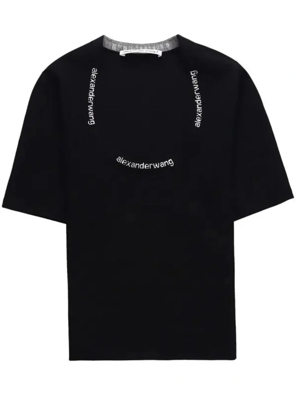 Alexander Wang Black Short Sleeve Scoop Neck Logo Trim Top - Picture 2 of 2